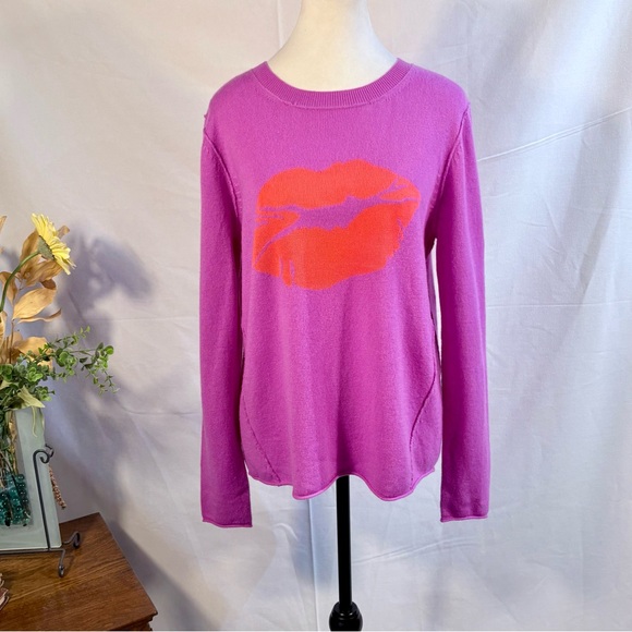 Lisa Todd Pucker Up Lip Graphic Wool Cashmere Sweater Pink Size L🧡 - Picture 2 of 12